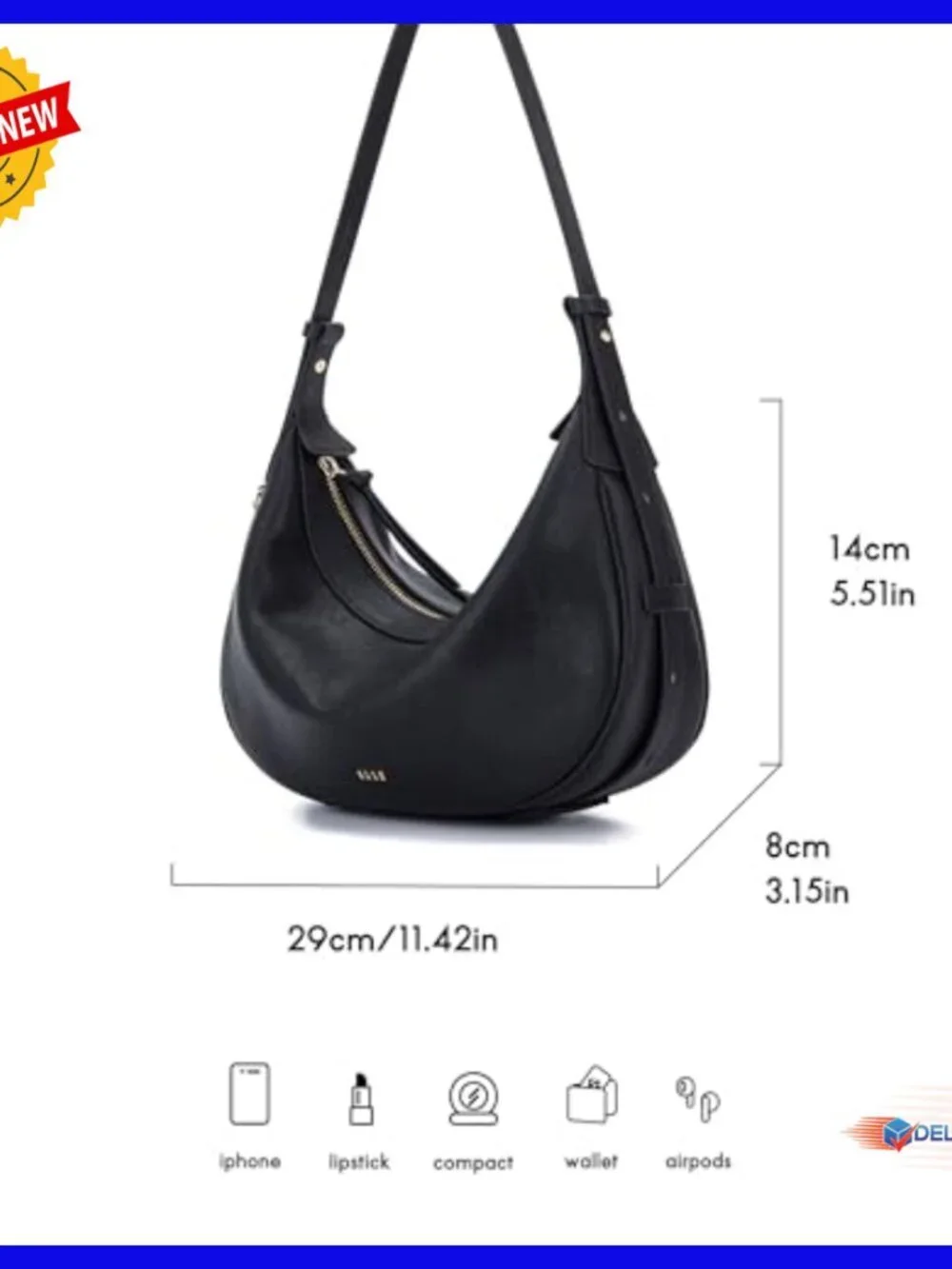 Genuine Leather Hobo Bag Adjustable Strap Crossbody Shoulder Handbag